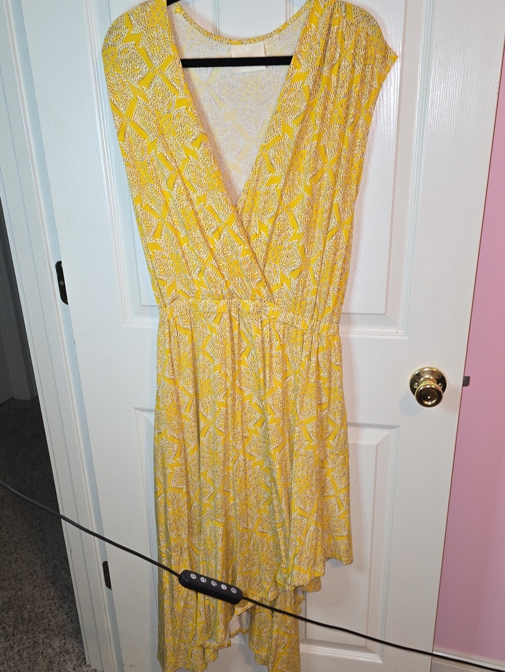 Anthropologie Yellow Patterned Sleeveless High-Low V-Neck Dress